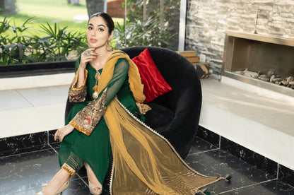 Khuda Baksh - Green with Yellow Dupatta