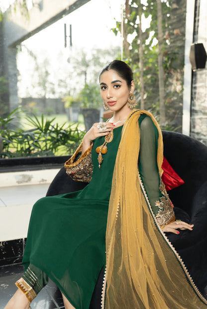 Khuda Baksh - Green with Yellow Dupatta