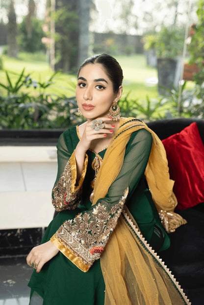 Khuda Baksh - Green with Yellow Dupatta