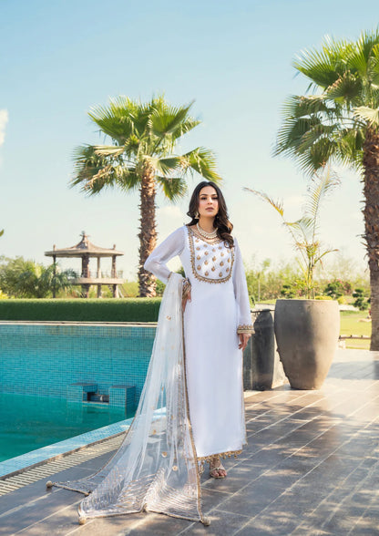 Khuda Baksh - White with full Gotti Work