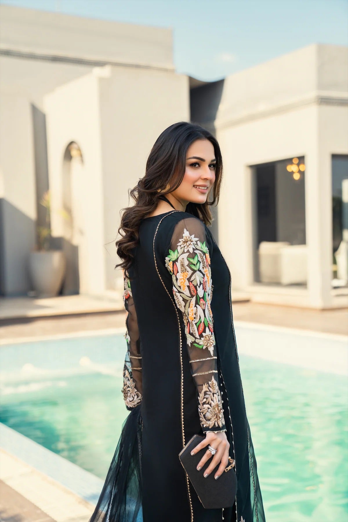 Khuda Baksh - Black with Tri Color Dupatta