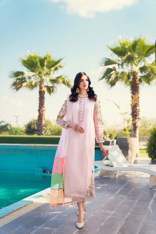 Khuda Baksh - Pink with Tri Color Dupatta