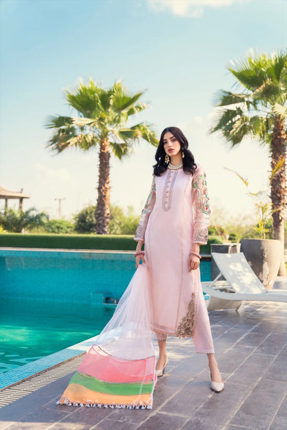 Khuda Baksh - Pink with Tri Color Dupatta