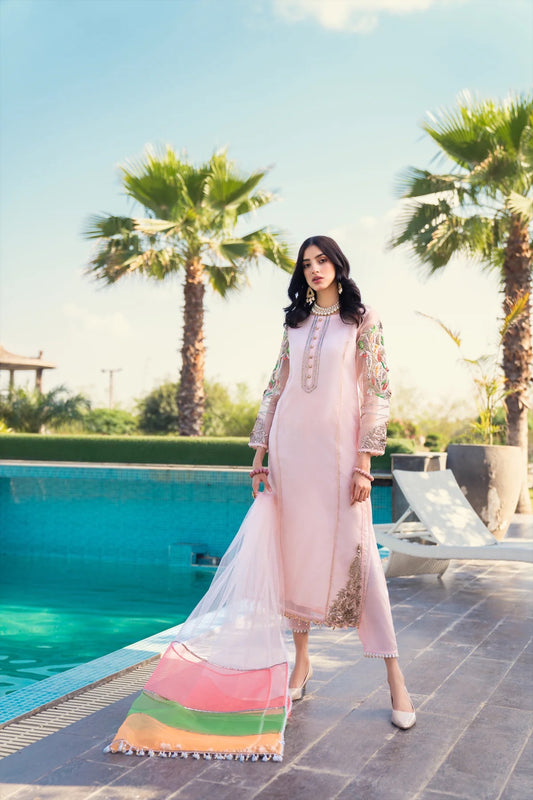 Khuda Baksh - Pink with Tri Color Dupatta