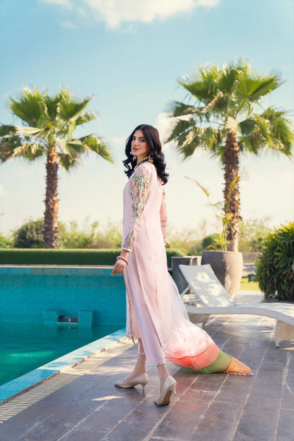 Khuda Baksh - Pink with Tri Color Dupatta