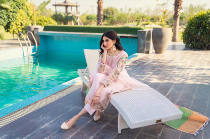 Khuda Baksh - Pink with Tri Color Dupatta