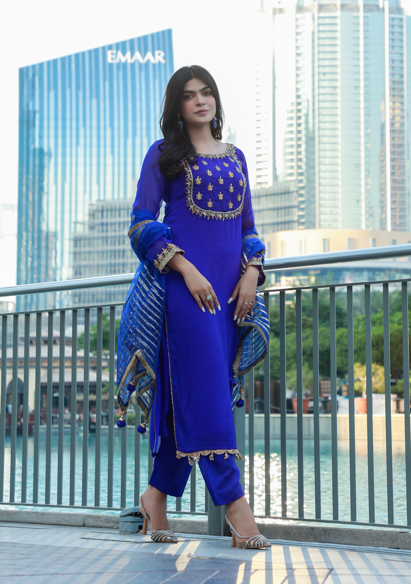 Khuda Baksh - Blue with full Gotti Work