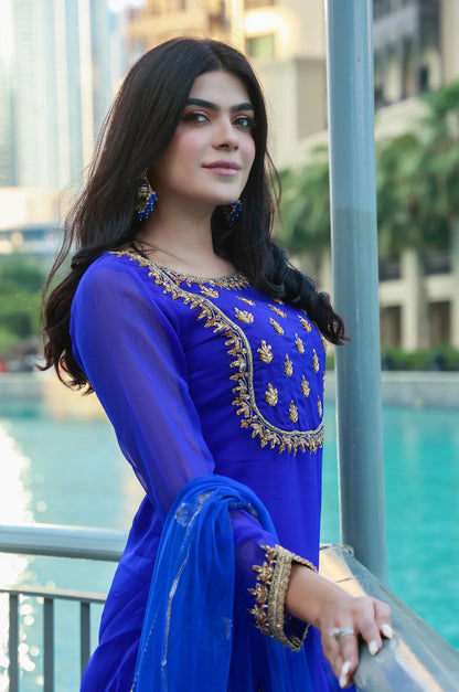 Khuda Baksh - Blue with full Gotti Work