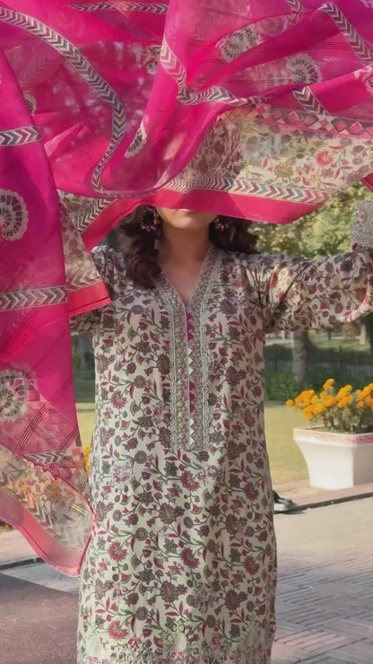 Munira Designers - Floral Green & Pink