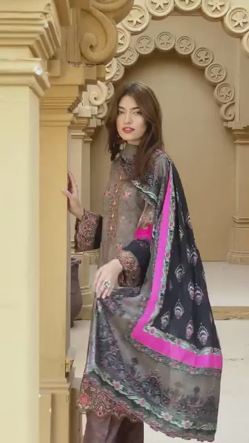 Munira Designers - Muted Brown with Pink Dupatta