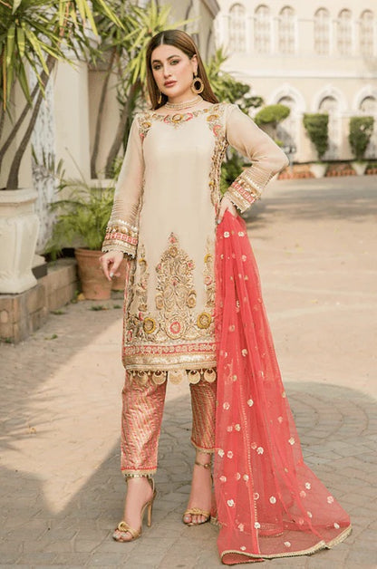 Khuda Baksh - Beige with Peach Dupatta