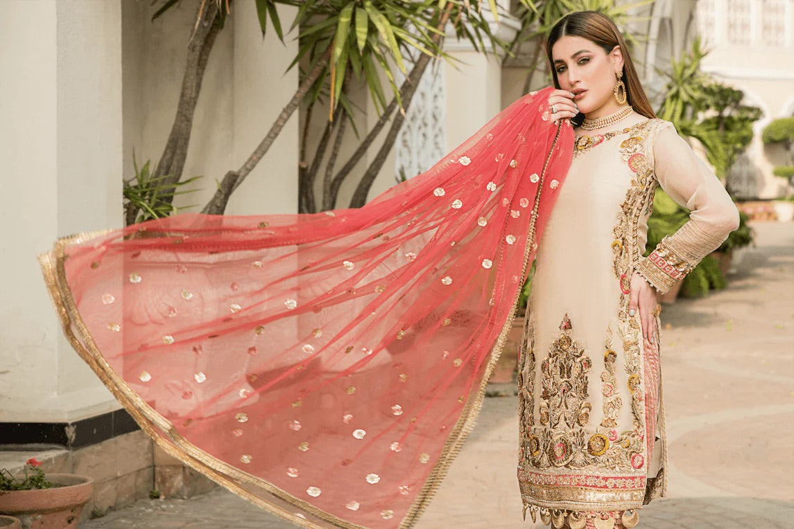 Khuda Baksh - Beige with Peach Dupatta