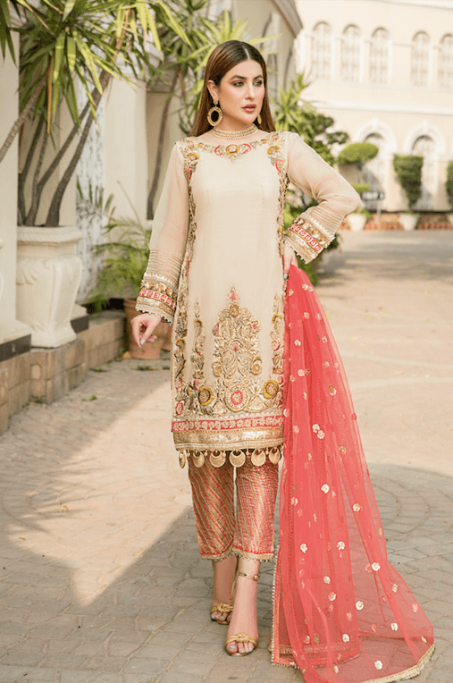 Khuda Baksh - Beige with Peach Dupatta