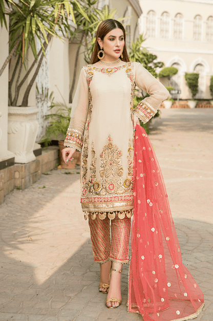 Khuda Baksh - Beige with Peach Dupatta