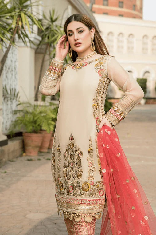 Khuda Baksh - Beige with Peach Dupatta